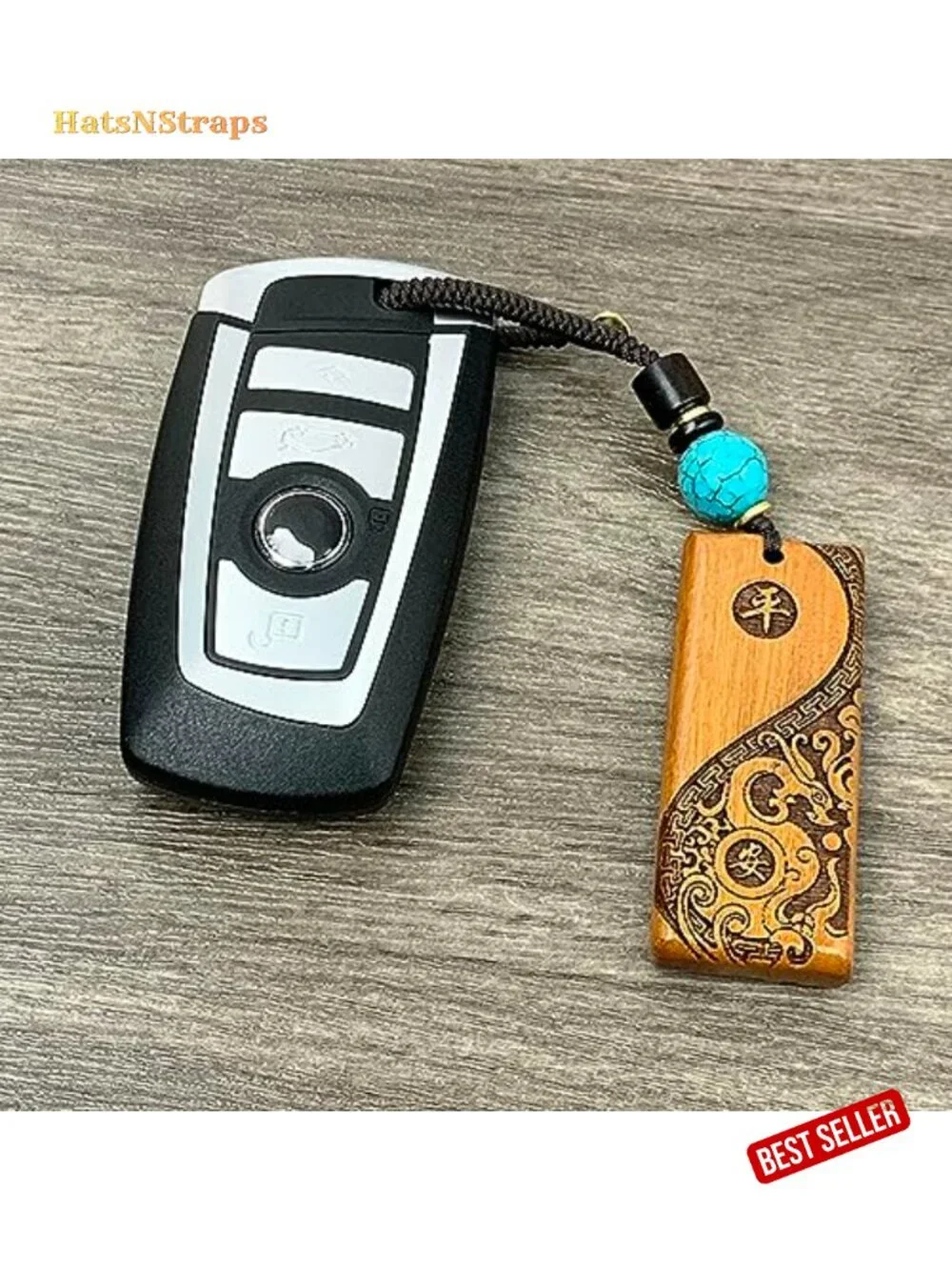 Hand Carved Wood Dragon Keychain Feng Shui Lucky Charm Gift